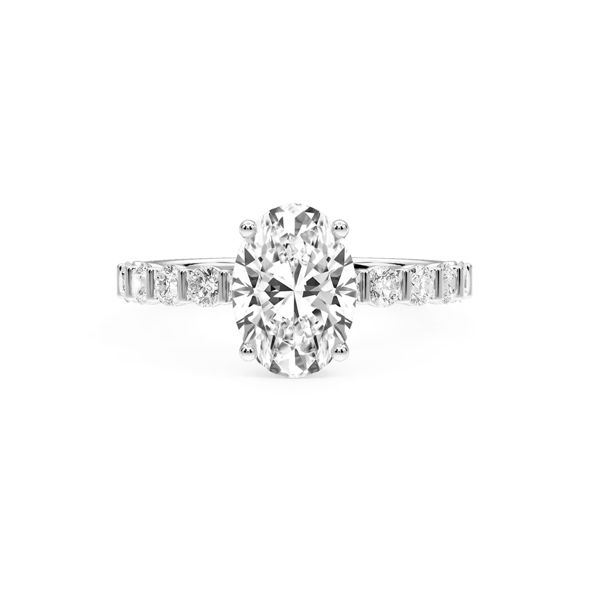 2 Carat Oval Lab Grown Diamond Bar Set Hidden Halo Engagement Ring